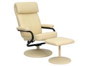 Contemporary Cream Leather Recliner and Ottoman with Leather Wrapped Base By Flash Furniture