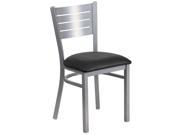 HERCULES Series Silver Slat Back Metal Restaurant Chair Black Vinyl Seat