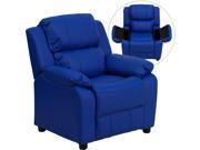 Deluxe Heavily Padded Contemporary Blue Vinyl Kids Recliner with Storage Arms [BT 7985 KID BLUE GG]