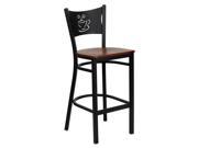 HERCULES Series Black Coffee Back Metal Restaurant Barstool Cherry Wood Seat