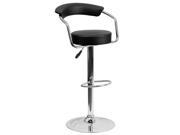 Contemporary Black Vinyl Adjustable Height Barstool with Arms and Chrome Base