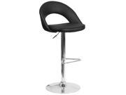 Contemporary Black Vinyl Rounded Back Adjustable Height Barstool with Chrome Base
