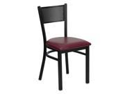 HERCULES Series Black Grid Back Metal Restaurant Chair Burgundy Vinyl Seat