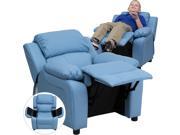 Deluxe Heavily Padded Contemporary Light Blue Vinyl Kids Recliner with Storage Arms [BT 7985 KID LTBLUE GG]