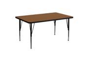 Flash Furniture 30 W x 48 L Rectangular Activity Table with 1.25 Thick High Pressure Oak Laminate Top and Height Adjustable Pre School Legs [XU A3048 REC OA