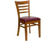 HERCULES Series Cherry Finished Ladder Back Wooden Restaurant Chair Burgundy Vinyl Seat