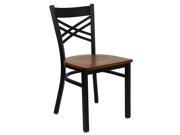 HERCULES Series Black X Back Metal Restaurant Chair Cherry Wood Seat