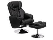 Transitional Black Leather Recliner and Ottoman with Chrome Base By Flash Furniture