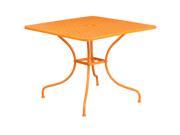 35.5 Square Orange Indoor Outdoor Steel Patio Table