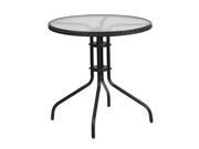 28 Round Tempered Glass Metal Table with Black Rattan Edging