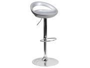 Contemporary Silver Plastic Adjustable Height Barstool with Chrome Base