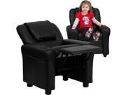 Contemporary Black Vinyl Kids Recliner with Cup Holder and Headrest [DG ULT KID BK GG]