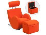 HERCULES Series Orange Fabric Rocking Chair with Storage Ottoman