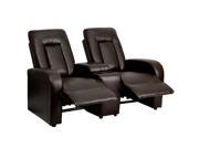 Flash Furniture Brown Leather 2 Seat Home Theater Recliner with Storage Console