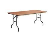 36 x 72 Rectangular Wood Folding Banquet Table with Clear Coated Finished Top