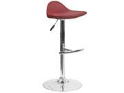 Contemporary Burgundy Vinyl Adjustable Height Barstool with Chrome Base