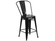 24 High Black Metal Indoor Outdoor Counter Height Stool with Back