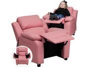 Deluxe Heavily Padded Contemporary Pink Vinyl Kids Recliner with Storage Arms [BT 7985 KID PINK GG]