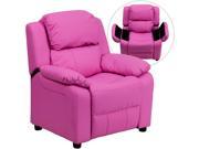 Deluxe Heavily Padded Contemporary Hot Pink Vinyl Kids Recliner with Storage Arms [BT 7985 KID HOT PINK GG]