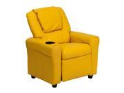 Contemporary Yellow Vinyl Kids Recliner with Cup Holder and Headrest [DG ULT KID YEL GG]