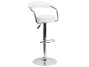 Contemporary White Vinyl Adjustable Height Barstool with Arms and Chrome Base
