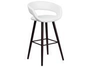 Brynn Series 29 High Contemporary White Vinyl Barstool with Cappuccino Wood Frame