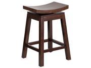26 High Saddle Seat Cappuccino Wood Counter Height Stool with Auto Swivel Seat Return