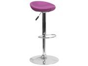Contemporary Purple Vinyl Adjustable Height Barstool with Chrome Base