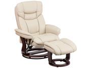 Flash Furniture Contemporary Beige Leather Recliner And Ottoman With Swiveling Mahogany Wood Base [BT 7821 BGE GG]