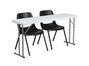 18 x 60 Plastic Folding Training Table with 2 Black Plastic Stack Chairs