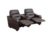 Futura Series 2 Seat Reclining Brown Leather Theater Seating Unit with Cup Holders