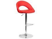 Contemporary Red Vinyl Rounded Back Adjustable Height Barstool with Chrome Base