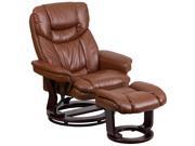 Flash Furniture Contemporary Brown Vintage Leather Recliner And Ottoman With Swiveling Mahogany Wood Base [BT 7821 VIN GG]