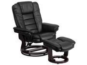 Contemporary Black Leather Recliner and Ottoman with Swiveling Mahogany Wood Base By Flash Furniture