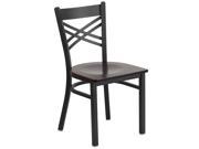 HERCULES Series Black X Back Metal Restaurant Chair Walnut Wood Seat