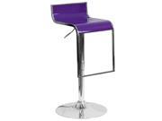 Contemporary Purple Plastic Adjustable Height Barstool with Chrome Drop Frame