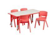 Flash Furniture 23.625 W x 47.25 L Adjustable Rectangular Red Plastic Activity Table Set with 4 School Stack Chairs [YU YCY 060 0034 RECT TBL RED GG]