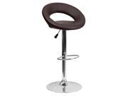 Contemporary Brown Vinyl Rounded Back Adjustable Height Barstool with Chrome Base