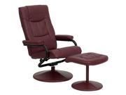 Contemporary Burgundy Leather Recliner and Ottoman with Leather Wrapped Base By Flash Furniture