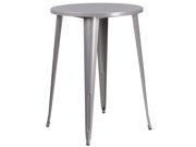 30 Round Silver Metal Indoor Outdoor Bar Height Table