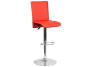 Contemporary Red Vinyl Adjustable Height Barstool with Chrome Base