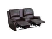 Flash Furniture Brown Leather Pillowtop 2 Seat Home Theater Recliner With Storage Console [BT 70295 2 BRN GG]