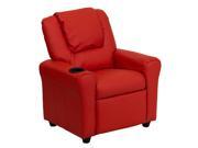 Contemporary Red Vinyl Kids Recliner with Cup Holder and Headrest [DG ULT KID RED GG]