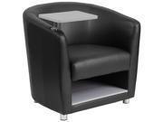 Black Leather Guest Chair with Tablet Arm Chrome Legs and Under Seat Storage