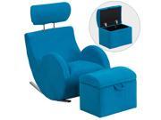 HERCULES Series Turquoise Blue Fabric Rocking Chair with Storage Ottoman