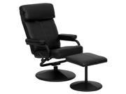 Contemporary Black Leather Recliner and Ottoman with Leather Wrapped Base By Flash Furniture