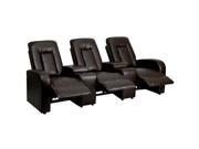 Flash Furniture Brown Leather 3 Seat Home Theater Recliner with Storage Consoles