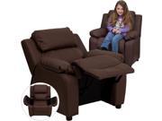 Deluxe Heavily Padded Contemporary Brown Leather Kids Recliner with Storage Arms [BT 7985 KID BRN LEA GG]