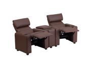 Kid s Brown Leather Reclining Theater Seating with Storage Console