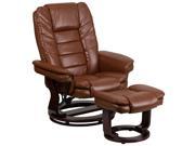 Flash Furniture Contemporary Brown Vintage Leather Recliner And Ottoman With Swiveling Mahogany Wood Base [BT 7818 VIN GG]